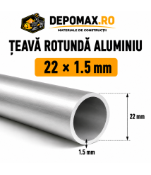 Teava rotunda aluminiu 22 x 1.5 mm, 6 metri (6060) Teava rotunda aluminiu 22 x 1.5 mm, 6 metri (6060)